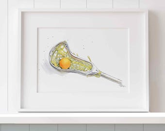 Impresión de arte de pared de lacrosse para habitaciones de niños, bebés, niños pequeños y adolescentes, pintura deportiva, acuarela