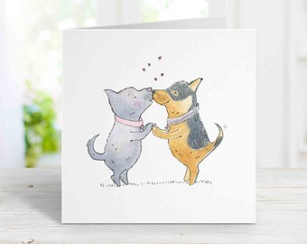 Kissing Chihuahua Card, Dog Greeting Card, Birthday, Anniversary Card for wife, girlfriend, husband, boyfriend, Free Personalization