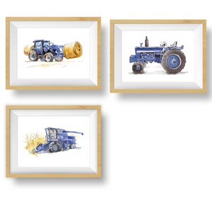 Marineblauwe tractorprint 10 voor kinderkamers, baby en peuterjongen, boerderijmuurkunstdecor, digitale download, aquarel afbeelding 5