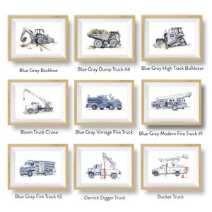 Blue Gray Truck Prints Set for Baby or Toddler Boys Room, Construction Decor, Truck Wall Art, Navy Blue Gray, Watercolor image 8