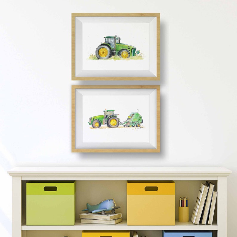 Green Tractor Print 15, Haybaler Wall Art for Farm Nursery, Baby Toddler Boys Room Decor, Watercolor image 10