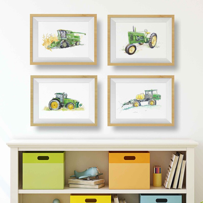 Set of 4 Green Tractor Prints, Combine, Bean Sprayer, Farm Nursery Wall Art, Tractor Decor for Boys Room, Father's Day, Birthday Gift image 3