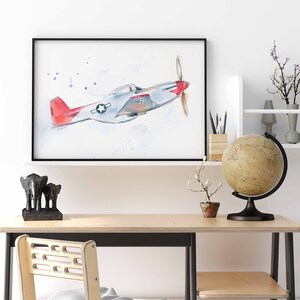 P51 Airplane Print Wall Art for Toddler Boys Room, Airplane Nursery Art, Bedroom Wall Decor, Birthday Father's Day Gift image 2