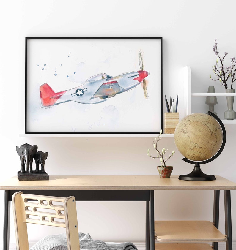 P51 Airplane Print Wall Art for Toddler Boys Room, Airplane Nursery Art, Bedroom Wall Decor, Birthday Father's Day Gift image 2