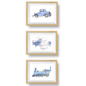 Light Blue Truck Print for Toddler Boys Bedroom, Vintage Truck Nursery Wall Decor, Birthday Babyshower Gift for Boy, Watercolor image 5