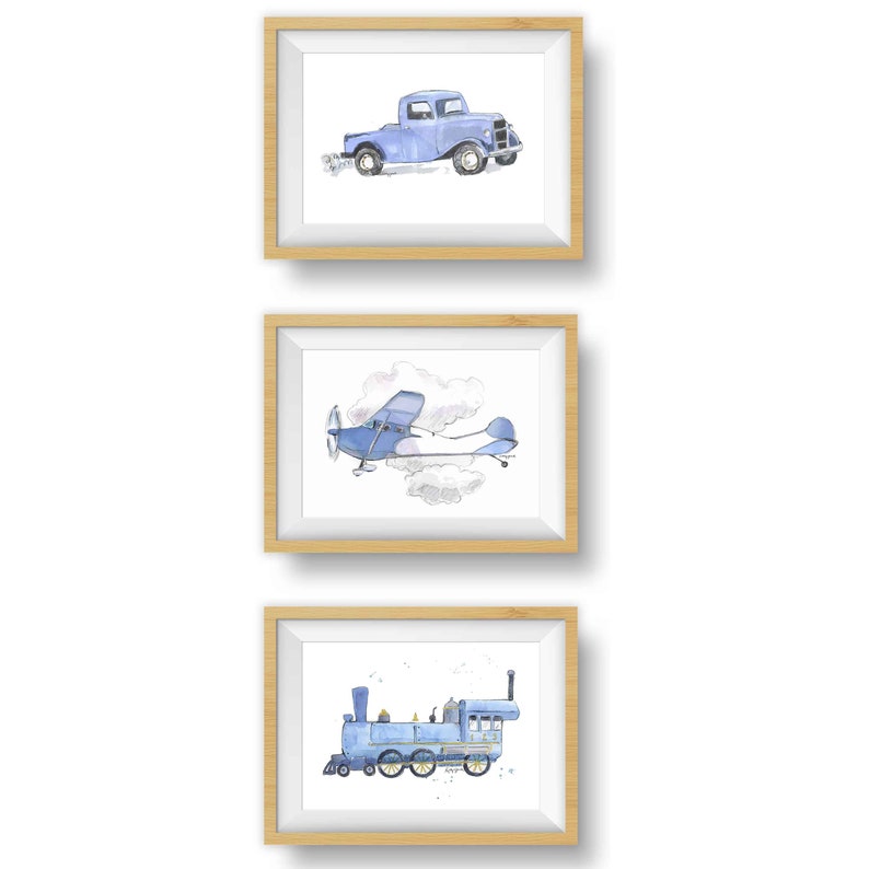 Light Blue Truck Print for Toddler Boys Bedroom, Vintage Truck Nursery Wall Decor, Birthday Babyshower Gift for Boy, Watercolor image 5