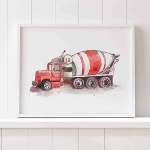 Construction Wall Art, Cement Mixer Truck Print, Toddler Boys Room Decor, Blue Truck Nursery Art, Giclee Print image 2