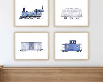 25+ to Choose, Train Prints Set for Toddler Boys Room, Train Wall Art, Nursery Wall Decor, Steam Engine, Caboose, Watercolor