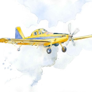 Yellow Air Tractor Art Print, Airplane Nursery Decor, Baby Toddler Boys Room, Airplane Wall Art, Crop Duster, Digital Download image 1