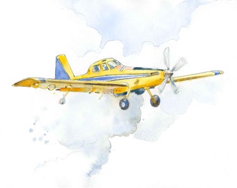 Yellow Air Tractor Art Print, Airplane Nursery Decor, Baby Toddler Boys Room, Airplane Wall Art, Crop Duster, Digital Download