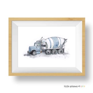 Construction Truck Print, Cement Mixer Wall Art for Boys Room, Nursery Art, Blue Gray Nursery Decor image 3