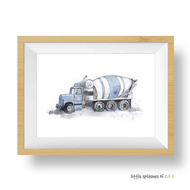 Construction Truck Print, Cement Mixer Wall Art for Boys Room, Nursery Art, Blue Gray Nursery Decor image 3