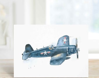 WWII Airplane Watercolor Card Set: Personalized Stationery
