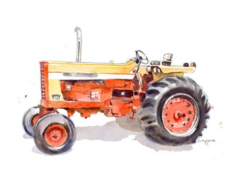 Red Tractor Print #21, Wall Art for Baby and Toddler Boys Bedroom, Farm Nursery, Kids Room Decor, Watercolor
