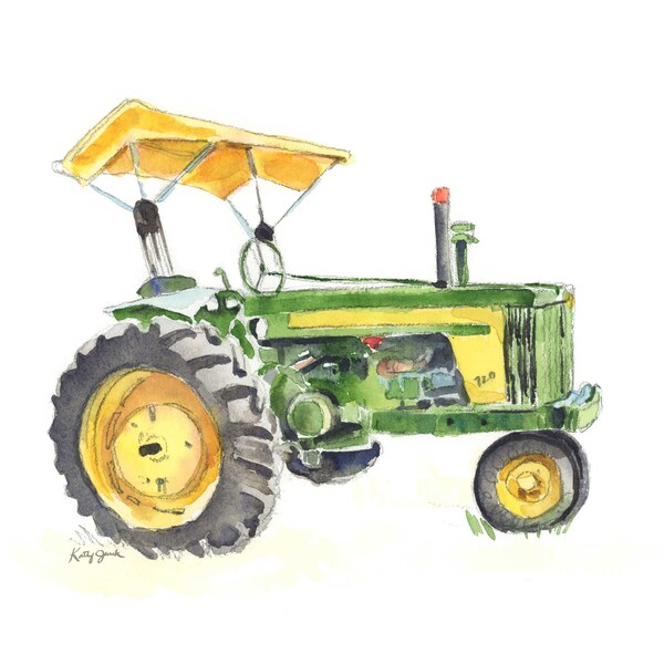 Vintage Tractor Wall Art, Tractor Gift, Tractor Print, Farm Nursery Decor, Watercolor, Father's Day Gift, Boys Room Wall Art