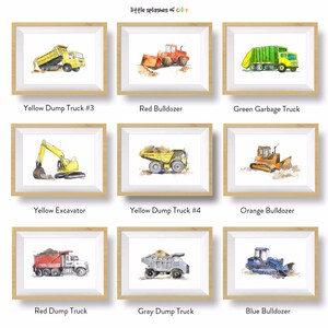 Backhoe Truck Print, Construction Decor for Boys Room, Truck Wall Art for Baby Nursery, Watercolor, Bulldozer Excavator image 6