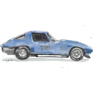 Blue Gray Porsche Car Print for Boys Room, Racecar Wall Art, Car Decor, Gift for Dad Husband Boyfriend, Watercolor image 1