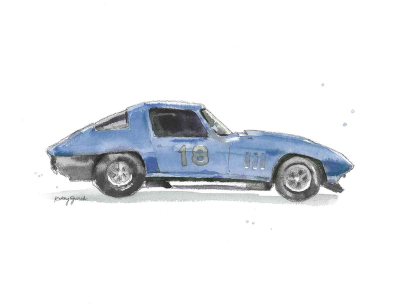 Blue Gray Porsche Car Print for Boys Room, Racecar Wall Art, Car Decor, Gift for Dad Husband Boyfriend, Watercolor image 1