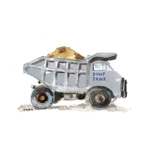 Gray Dump Truck Print, Kids Construction Wall Art,  Toddler Boys Room Decor, Watercolor Nursery Art