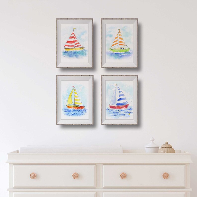 Sailboat Nursery Art, Boys Nautical Nursery Print, Kids Sailboat Wall Art, Sailboat Art Print, Nautical Nursery Wall Decor image 7