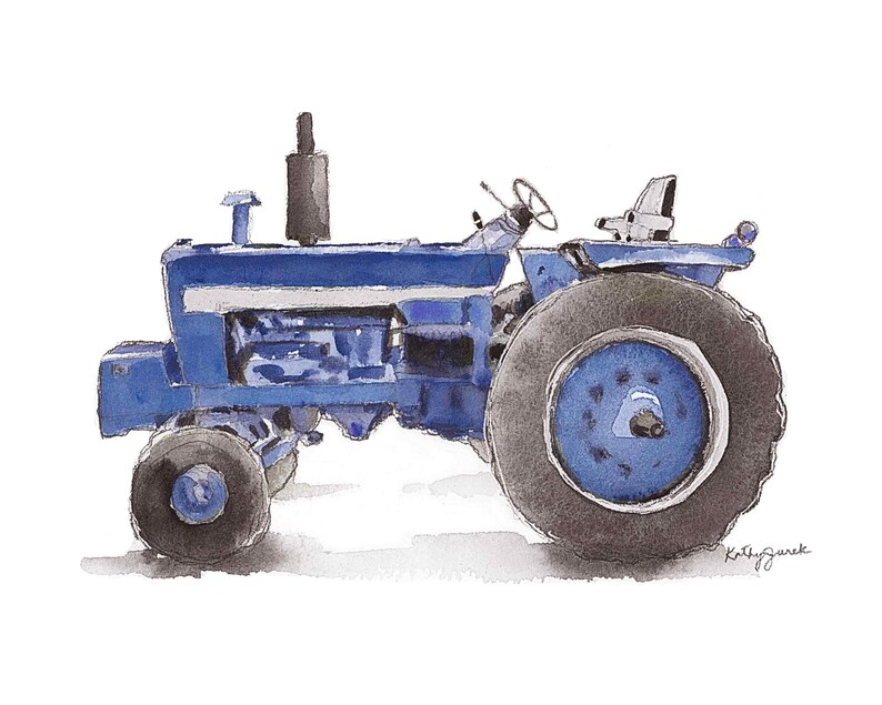 Marineblauwe tractorprint 10 voor kinderkamers, baby en peuterjongen, boerderijmuurkunstdecor, digitale download, aquarel afbeelding 1