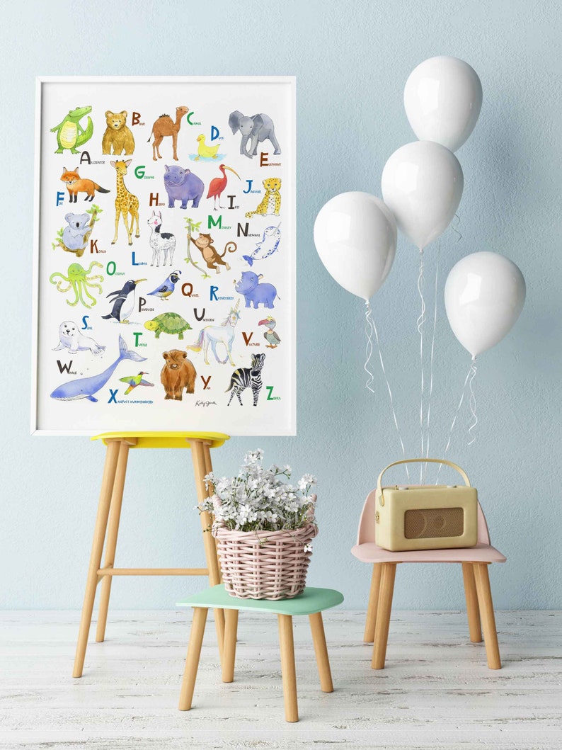 Animal Alphabet Print Letters, Wall Decor for Nursery or Toddlers Room, Preschool Playroom Poster, Baby Shower Birthday Gift image 3