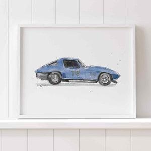 Blue Gray Porsche Car Print for Boys Room, Racecar Wall Art, Car Decor, Gift for Dad Husband Boyfriend, Watercolor image 2