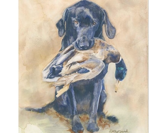 Black Lab Print, Duck Hunting Decor, Labrador Retriever Art, Gift for Hunter, Watercolor Dog Print