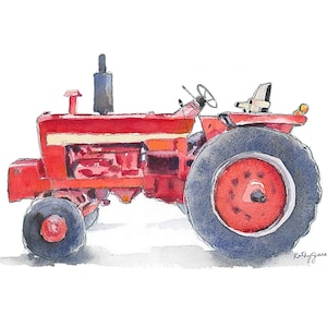 Red Tractor Print for Boys Rooms, Farm Nursery, Wall Decor, Watercolor, Father&#39;s Day Gift
