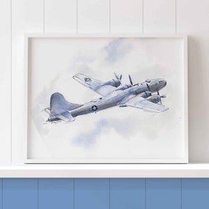 WWII Military Bomber Planes Art Prints Set, WW2 Airplane Prints, Boys Wall Art, Gift for Husband, Dad, Blue Gray Decor, Watercolor Paintings image 6