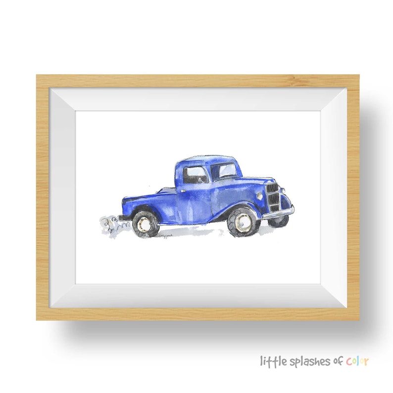 Little Blue Truck Print, Truck Wall Art for Toddler Boys Room, Nursery Wall Art, Transportation Print, Watercolor image 3