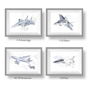 Set of Military Airplane Prints for Kids Bedroom, Baby Toddler Teen Room Decor, Nursery Art, A10, F15, F16, FA18, F22, F35, KC135, T6, B1B image 3