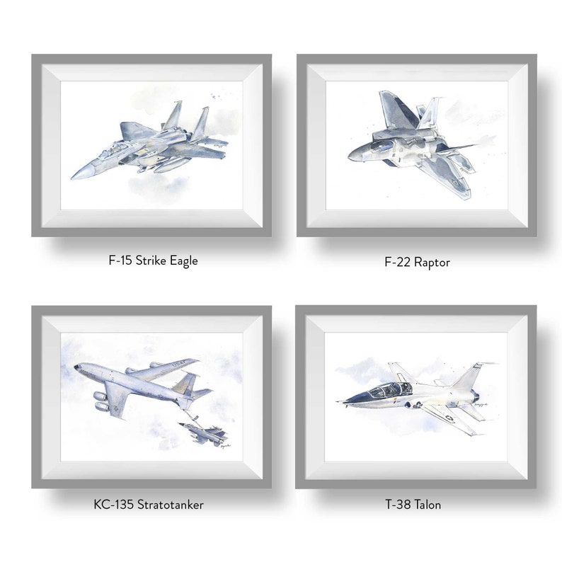 Set of Military Airplane Prints for Kids Bedroom, Baby Toddler Teen Room Decor, Nursery Art, A10, F15, F16, FA18, F22, F35, KC135, T6, B1B image 3