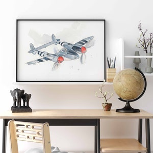 P38 Lightning Airplane Print Wall Art for Toddler Boys Room, Nursery Wall Decor, Bedroom Wall Decor, Birthday Father's Day Gift image 8