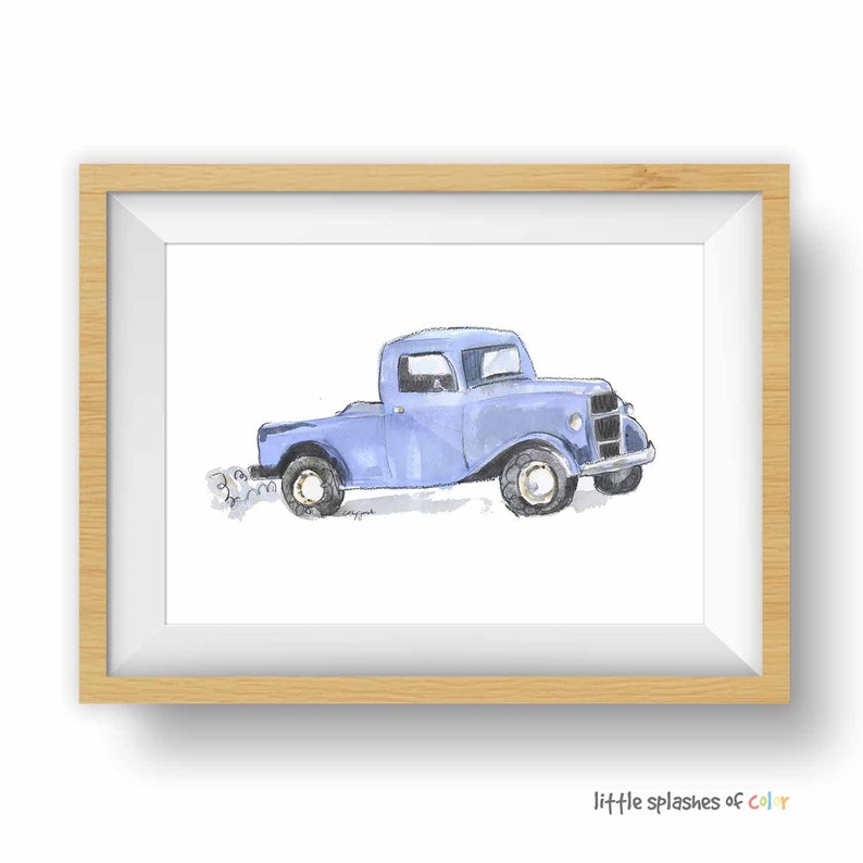 Light Blue Truck Print for Toddler Boys Bedroom, Vintage Truck Nursery Wall Decor, Birthday Babyshower Gift for Boy, Watercolor image 2