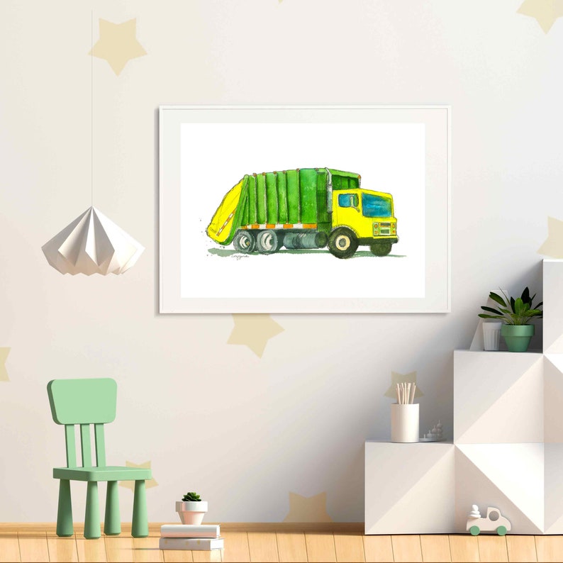 Garbage Truck Print, Print Wall Art for Nursery or Toddler Boys Room, Truck Wall Decor, Playroom Preschool Decor image 4