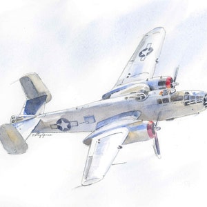 Set of 4 Military Airplane Prints for Boys Room, WWII Bombers Wall Art, B-17, B-24, B-25, B-29, Watercolor image 7