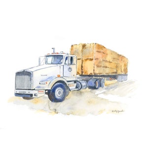 White Grain Truck Print, Farm Truck Wall Art for Boys Room, Tractor Decor, Watercolor Artwork