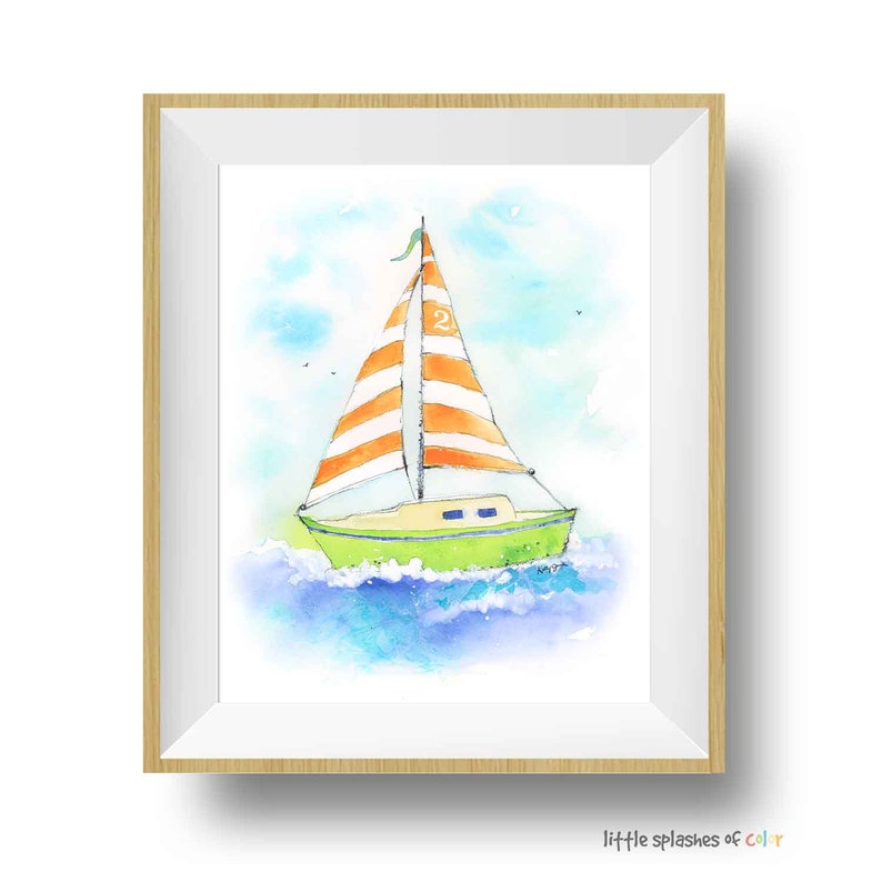 Sailboat Nursery Art, Boys Nautical Nursery Print, Kids Sailboat Wall Art, Sailboat Art Print, Nautical Nursery Wall Decor image 2