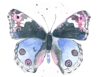Impresión de acuarela de mariposa azul: arte de pared para habitación infantil