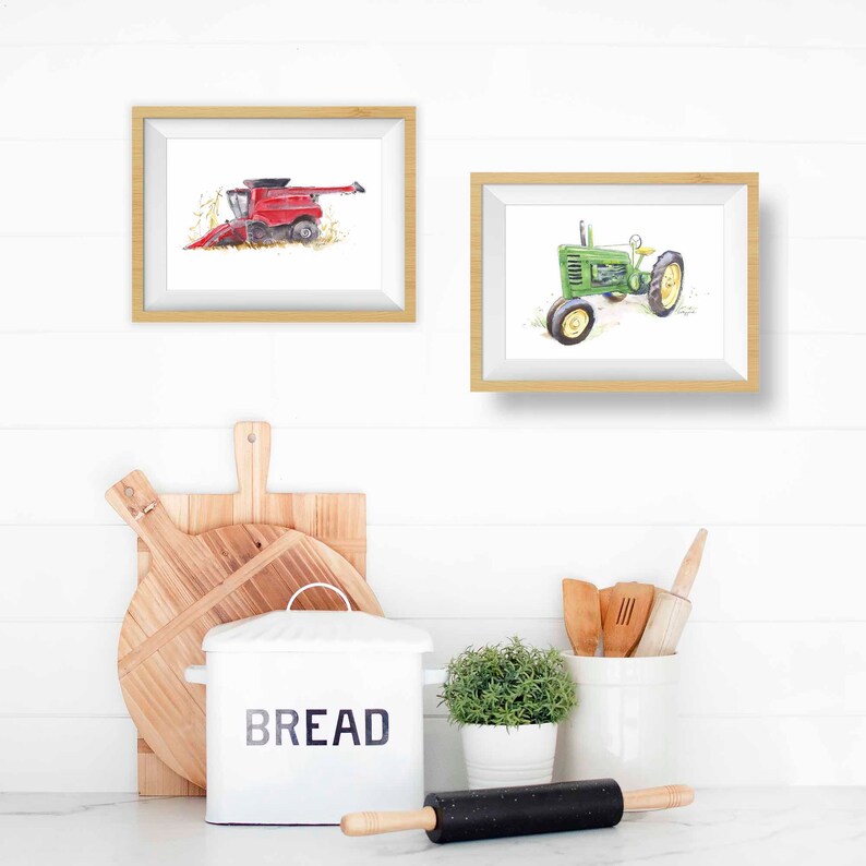 Print Combine Art, Red Combine Painting, Tractor Wall Art, Farmhouse Nursery Wall Decor, Office, Den, Living Room image 6