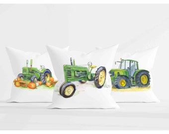 9+ Choices Green Tractor Pillow or Pillow Cover for Farm Nursery, Kids Room Decor, Personalized, Gift for Boy, 18x18 inches