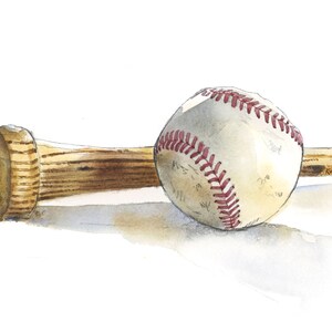 Baseball and Bat Wall Art Print, Sports Decor, Baseball Artwork, Teen ...