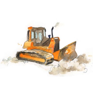 Orange Bulldozer Truck Print, Construction Wall Decor, Boys Room, Truck Nursery Art, Truck Wall Art, Construction Office Decor, Gift for Him