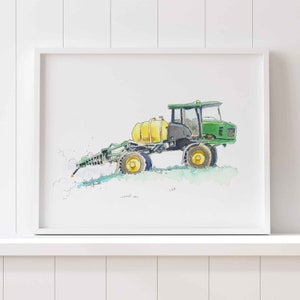 Bean Sprayer Print, Green Tractor Print for Boys Room, Farm Wall Art, Printable Digital Download, Nursery Wall Decor, Watercolor image 3