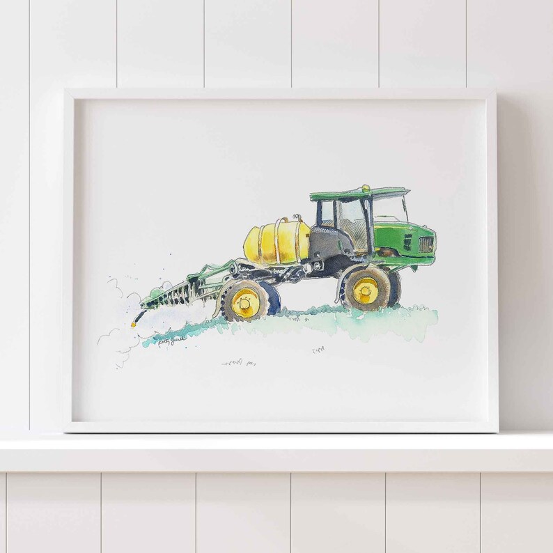 Bean Sprayer Print, Green Tractor Print for Boys Room, Farm Wall Art, Printable Digital Download, Nursery Wall Decor, Watercolor image 3