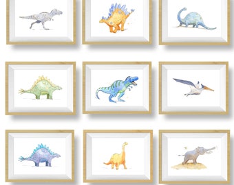 Dinosaur Prints for Boys Room, Dinosaur Wall Art, Dinosaur Decor, Nursery Art, Kids Room Decor, Toddlers Bedroom, Watercolor