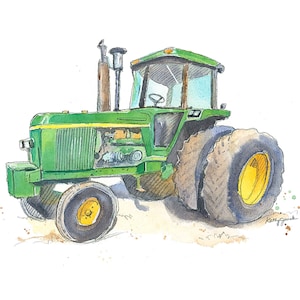 Green Tractor Print Wall Art #6, Farm Nursery Decor, Baby Toddler Boys Room, Transportation Vehicle Print, Watercolor