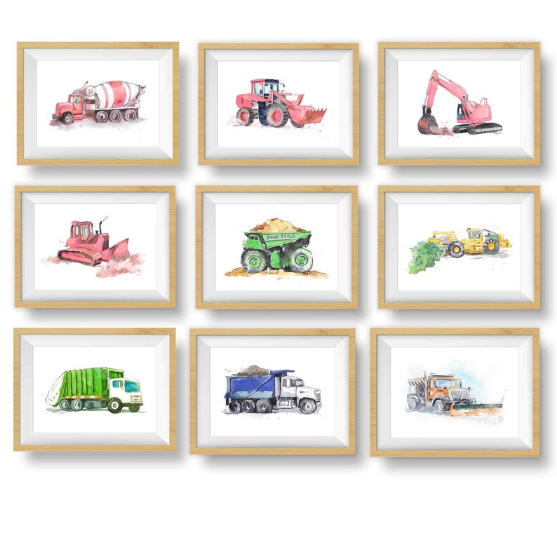 Yellow Dump Truck Print 2, Construction Decor for Baby and Toddler Boys Rooms, Nursery Wall Art, Kids Bedroom Decor, Watercolor image 9