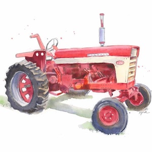 Red Tractor Watercolor Print #3: Farm Nursery Decor (Digital Download)